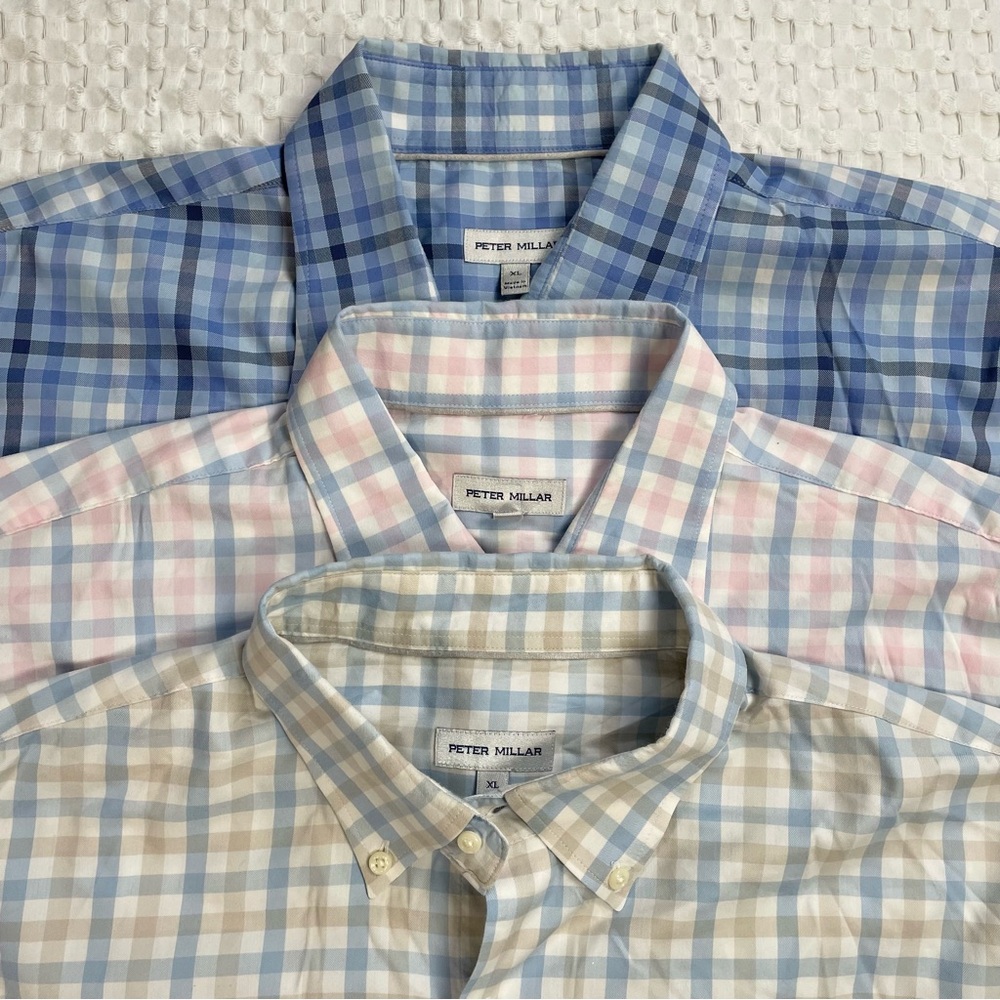 Peter Millar Crown Lite Stretch Sport Shirt XL Mens Lot Of 3 Cotton Nylon Plaid